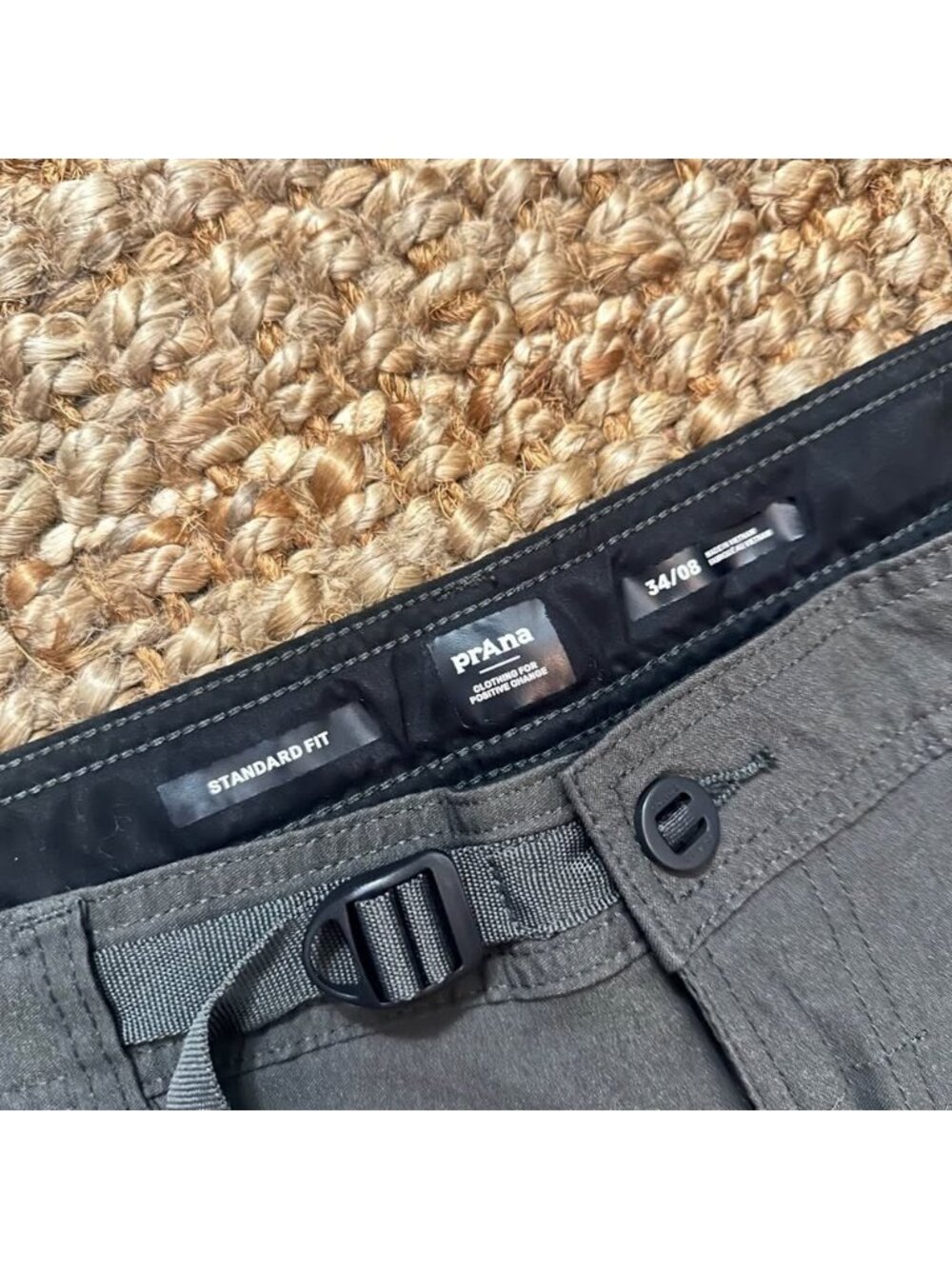 PrAna Stretch Zion Belted Hiking Cargo Shorts Dark Grey Charcoal Mens Size 34